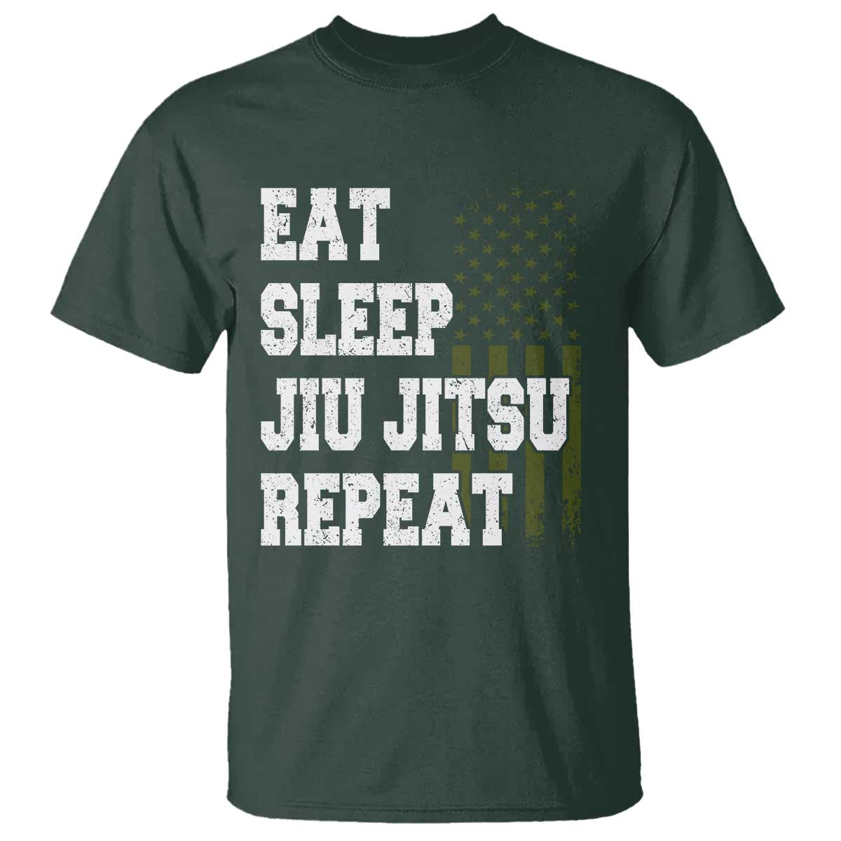 Eat Sleep Jiu Jitsu Repeat T Shirt Cool JiuJitsu BJJ American Flag - Wonder Print Shop