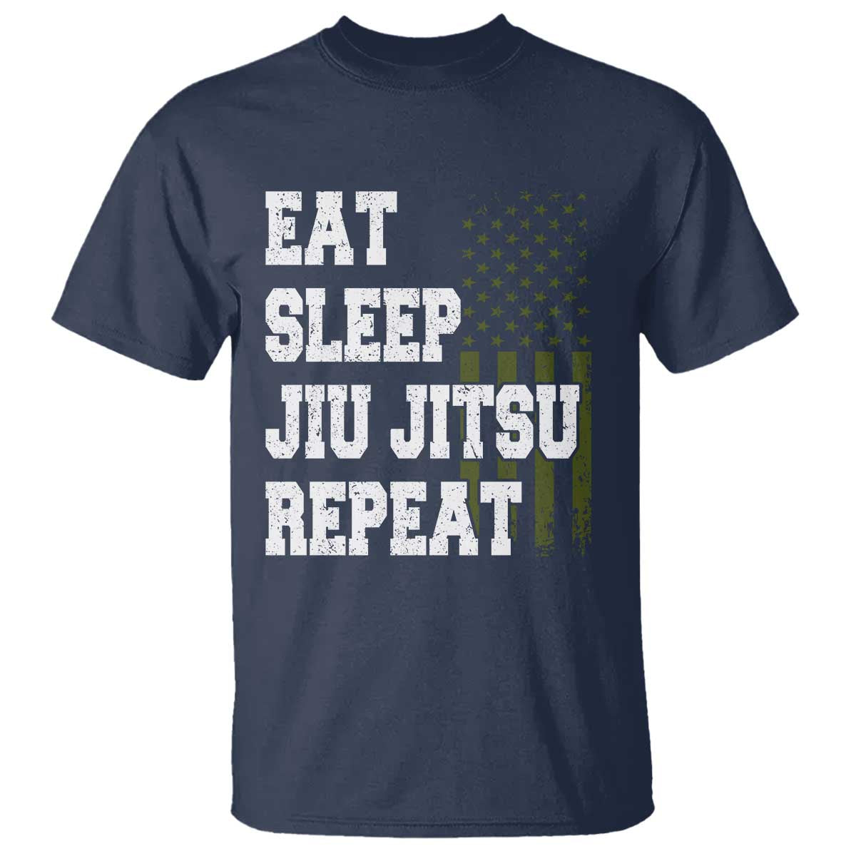 Eat Sleep Jiu Jitsu Repeat T Shirt Cool JiuJitsu BJJ American Flag - Wonder Print Shop