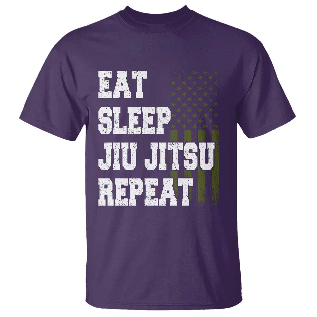 Eat Sleep Jiu Jitsu Repeat T Shirt Cool JiuJitsu BJJ American Flag - Wonder Print Shop