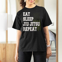 Eat Sleep Jiu Jitsu Repeat T Shirt For Women Cool JiuJitsu BJJ American Flag - Wonder Print Shop