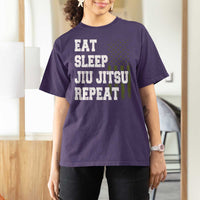 Eat Sleep Jiu Jitsu Repeat T Shirt For Women Cool JiuJitsu BJJ American Flag - Wonder Print Shop