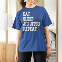 Eat Sleep Jiu Jitsu Repeat T Shirt For Women Cool JiuJitsu BJJ American Flag - Wonder Print Shop