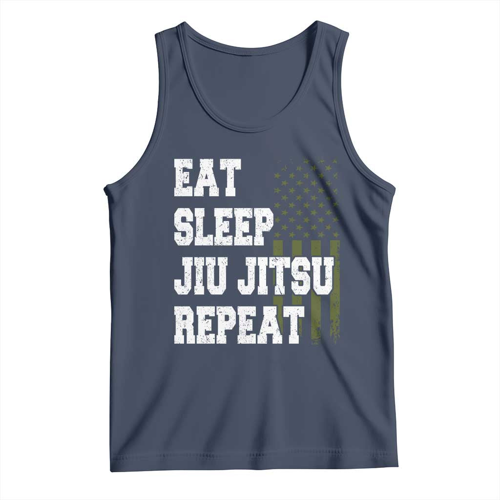 Eat Sleep Jiu Jitsu Repeat Tank Top Cool JiuJitsu BJJ American Flag - Wonder Print Shop