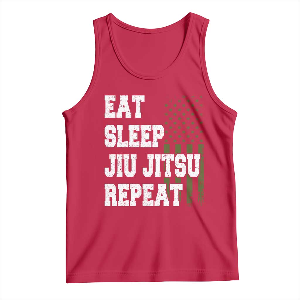 Eat Sleep Jiu Jitsu Repeat Tank Top Cool JiuJitsu BJJ American Flag - Wonder Print Shop