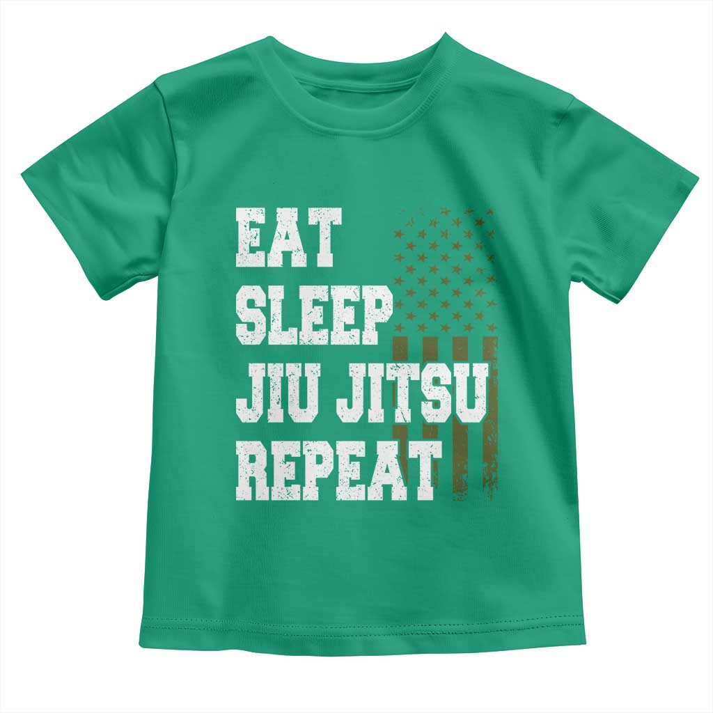 Eat Sleep Jiu Jitsu Repeat Toddler T Shirt Cool JiuJitsu BJJ American Flag - Wonder Print Shop