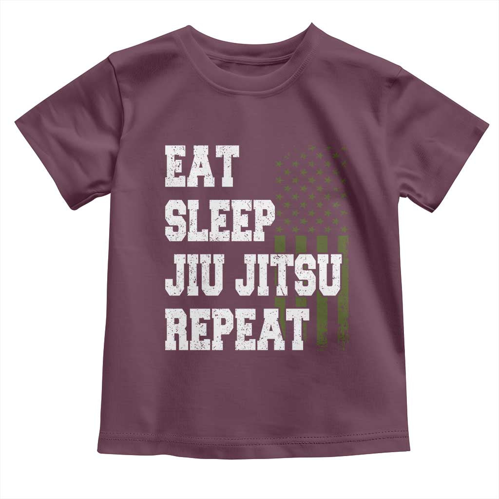 Eat Sleep Jiu Jitsu Repeat Toddler T Shirt Cool JiuJitsu BJJ American Flag - Wonder Print Shop
