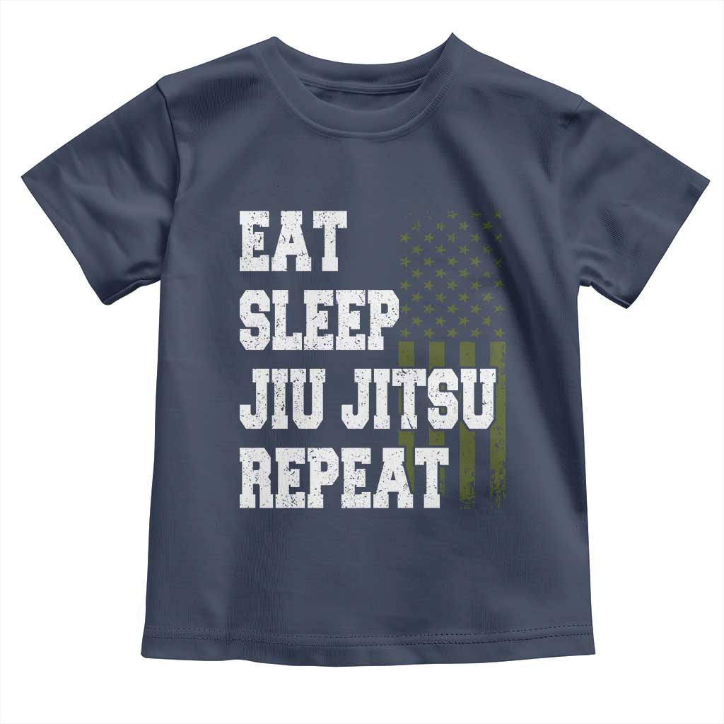 Eat Sleep Jiu Jitsu Repeat Toddler T Shirt Cool JiuJitsu BJJ American Flag - Wonder Print Shop