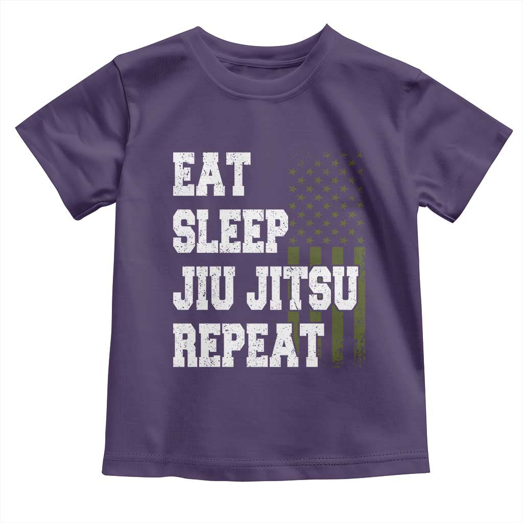 Eat Sleep Jiu Jitsu Repeat Toddler T Shirt Cool JiuJitsu BJJ American Flag - Wonder Print Shop
