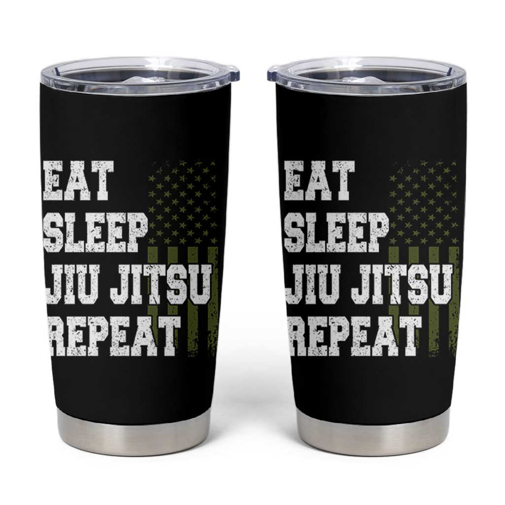 Eat Sleep Jiu Jitsu Repeat Tumbler Cup Cool JiuJitsu BJJ American Flag - Wonder Print Shop