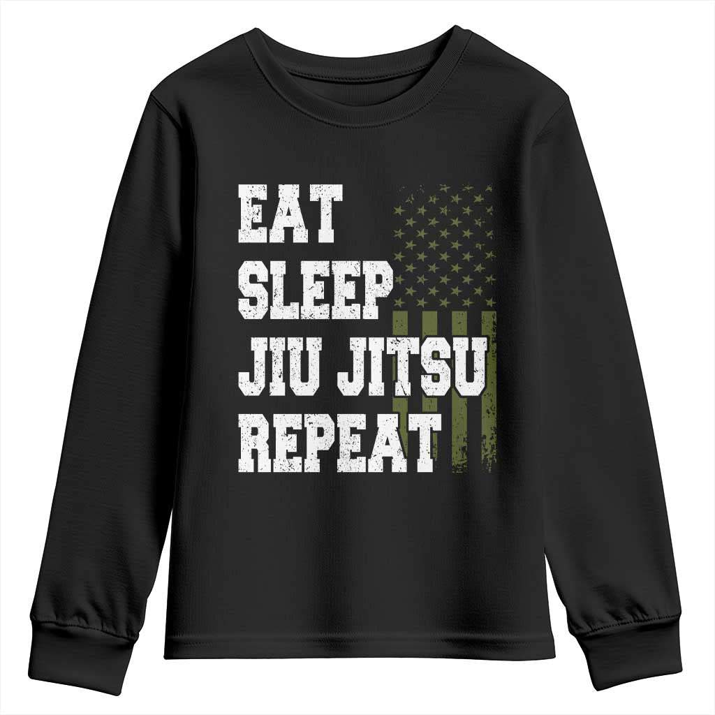 Eat Sleep Jiu Jitsu Repeat Youth Sweatshirt Cool JiuJitsu BJJ American Flag - Wonder Print Shop