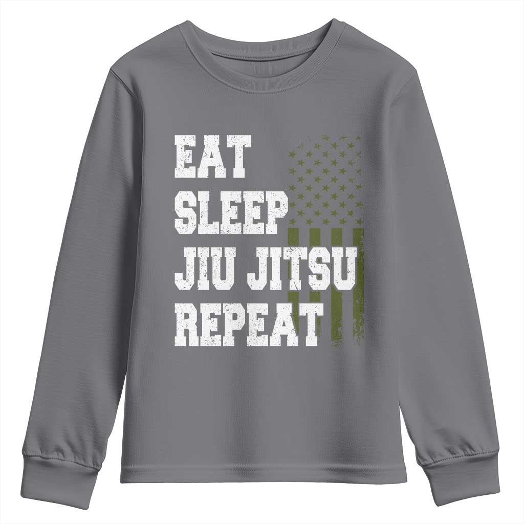 Eat Sleep Jiu Jitsu Repeat Youth Sweatshirt Cool JiuJitsu BJJ American Flag - Wonder Print Shop
