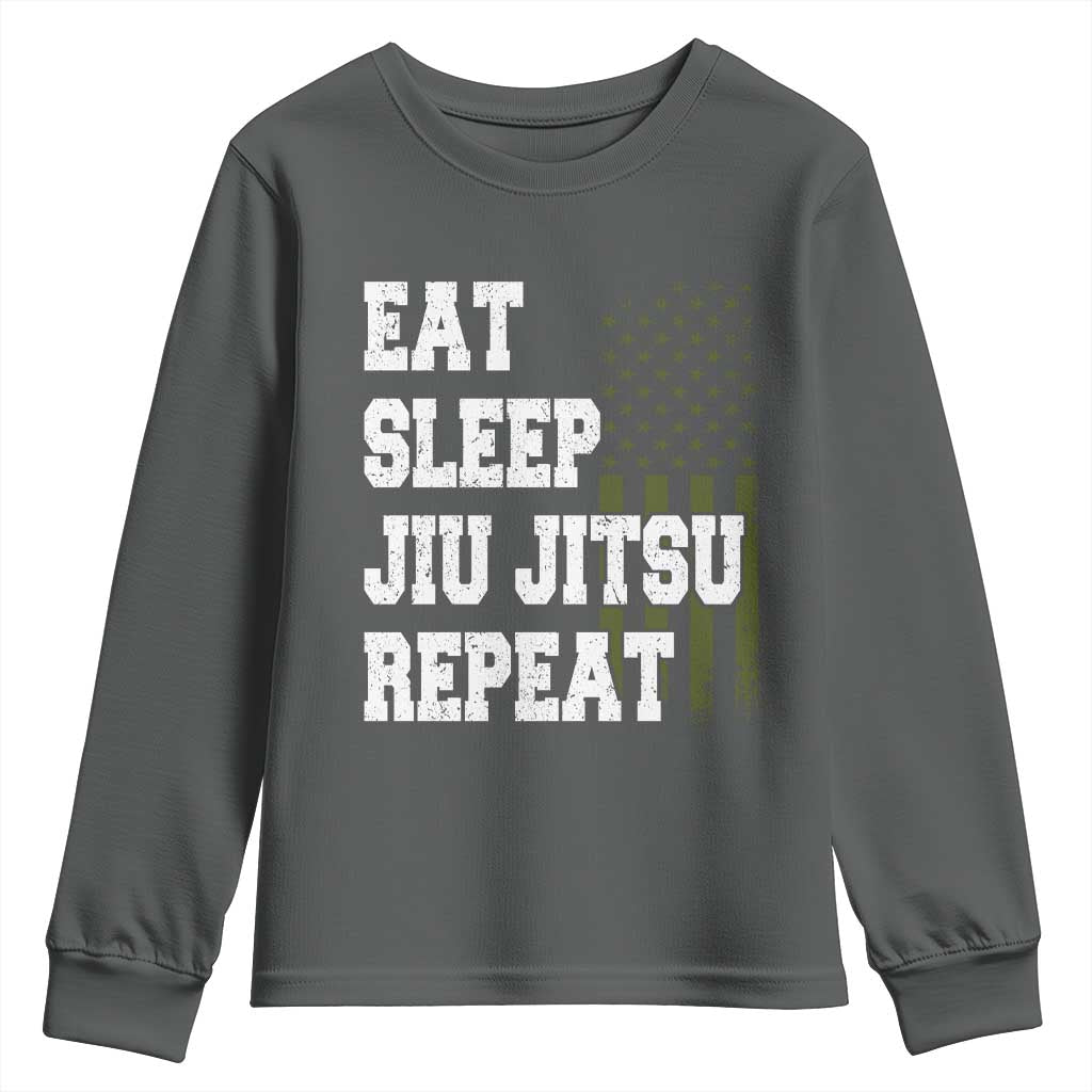 Eat Sleep Jiu Jitsu Repeat Youth Sweatshirt Cool JiuJitsu BJJ American Flag - Wonder Print Shop
