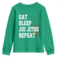 Eat Sleep Jiu Jitsu Repeat Youth Sweatshirt Cool JiuJitsu BJJ American Flag - Wonder Print Shop