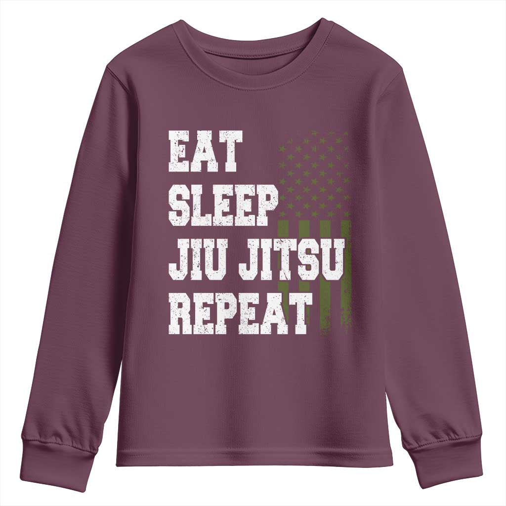 Eat Sleep Jiu Jitsu Repeat Youth Sweatshirt Cool JiuJitsu BJJ American Flag - Wonder Print Shop