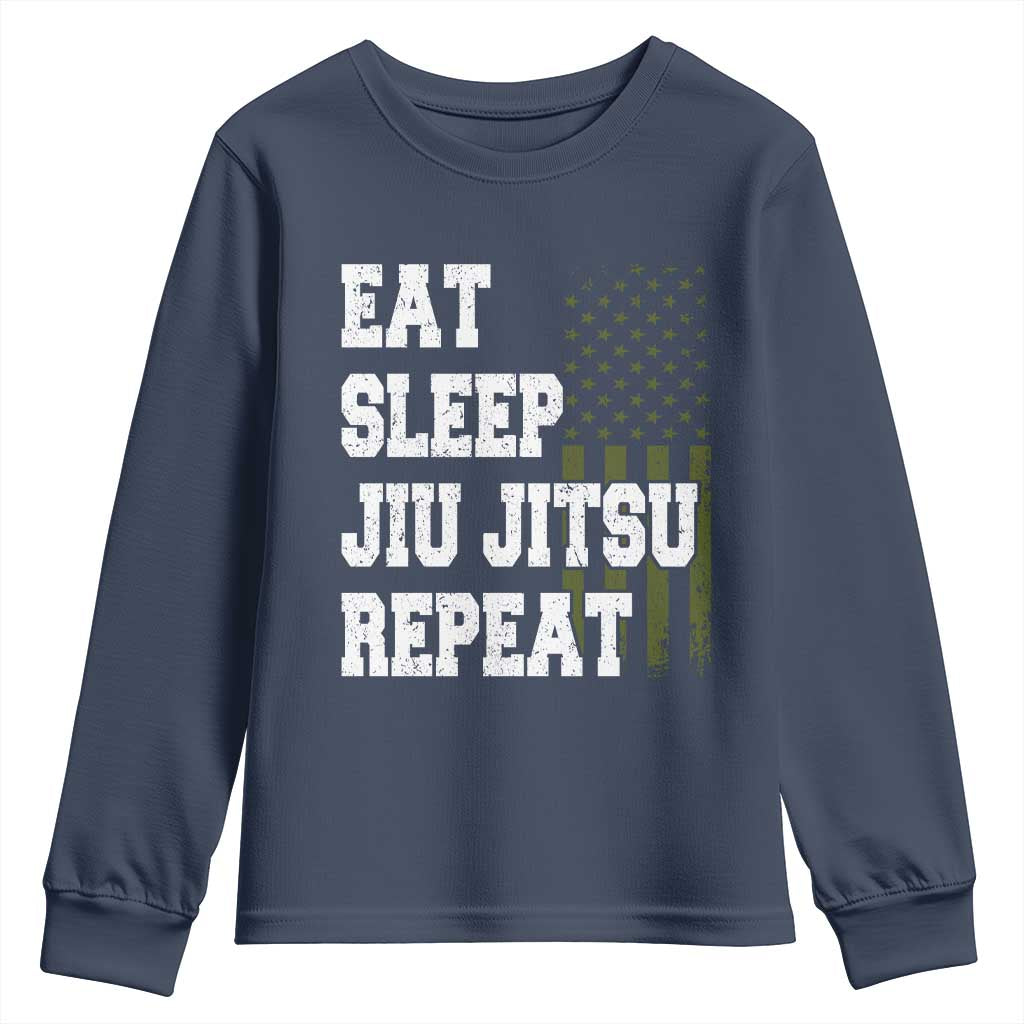Eat Sleep Jiu Jitsu Repeat Youth Sweatshirt Cool JiuJitsu BJJ American Flag - Wonder Print Shop