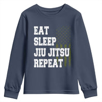 Eat Sleep Jiu Jitsu Repeat Youth Sweatshirt Cool JiuJitsu BJJ American Flag - Wonder Print Shop