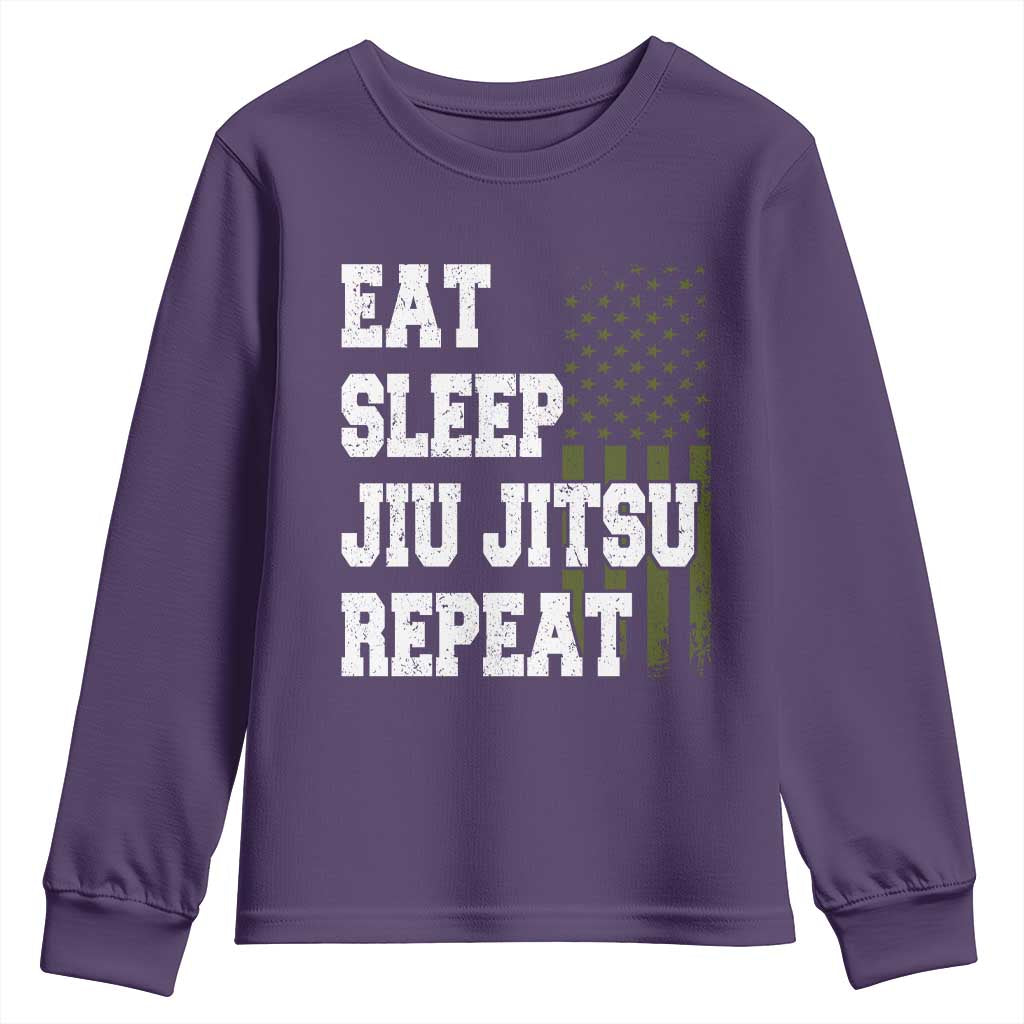 Eat Sleep Jiu Jitsu Repeat Youth Sweatshirt Cool JiuJitsu BJJ American Flag - Wonder Print Shop