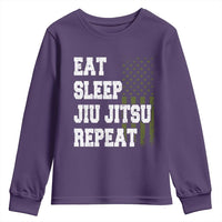 Eat Sleep Jiu Jitsu Repeat Youth Sweatshirt Cool JiuJitsu BJJ American Flag - Wonder Print Shop