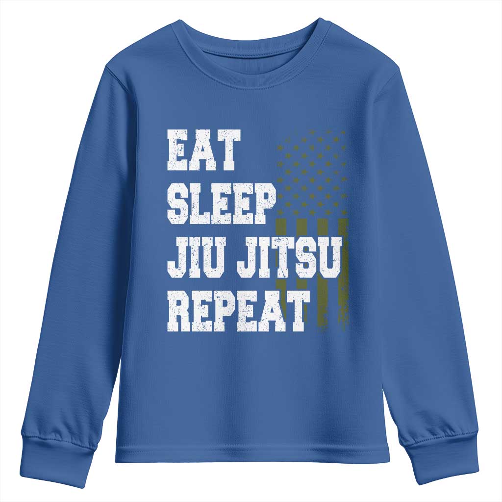 Eat Sleep Jiu Jitsu Repeat Youth Sweatshirt Cool JiuJitsu BJJ American Flag - Wonder Print Shop