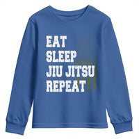 Eat Sleep Jiu Jitsu Repeat Youth Sweatshirt Cool JiuJitsu BJJ American Flag - Wonder Print Shop