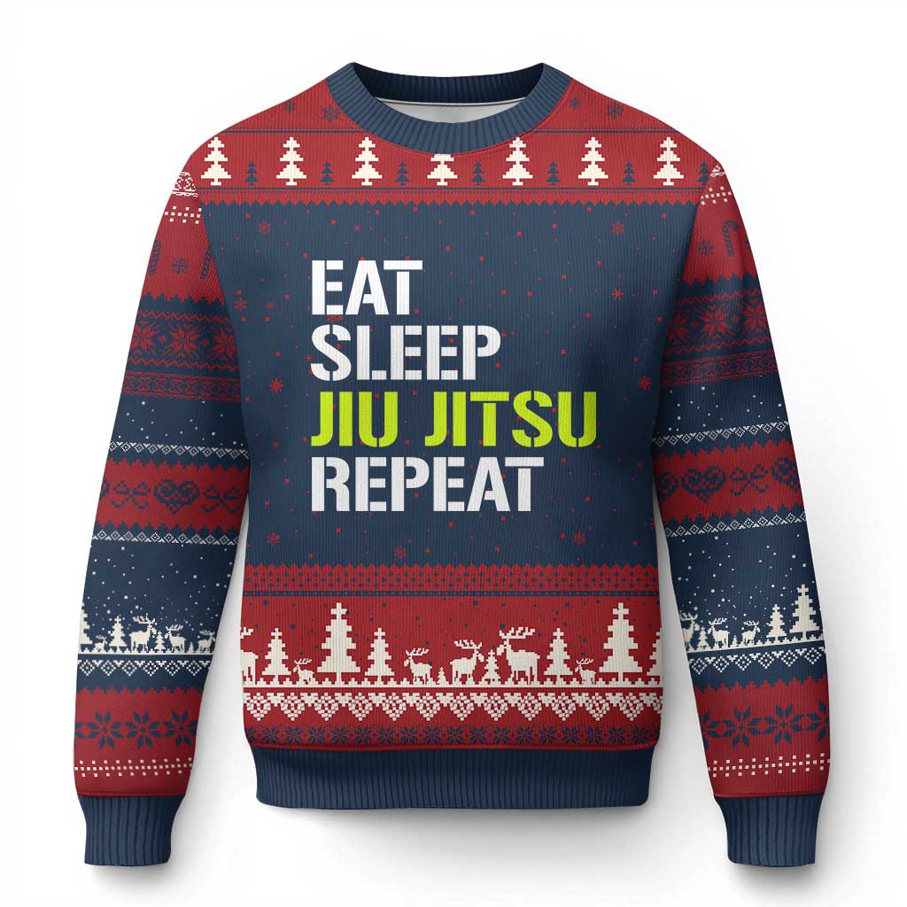 Eat Sleep Jiu Jitsu Repeat Ugly Christmas Sweater Cool JiuJitsu BJJ - Wonder Print Shop