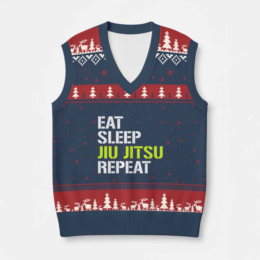 Eat Sleep Jiu Jitsu Repeat V-Neck Knit Sweater Vest Cool JiuJitsu BJJ - Wonder Print Shop