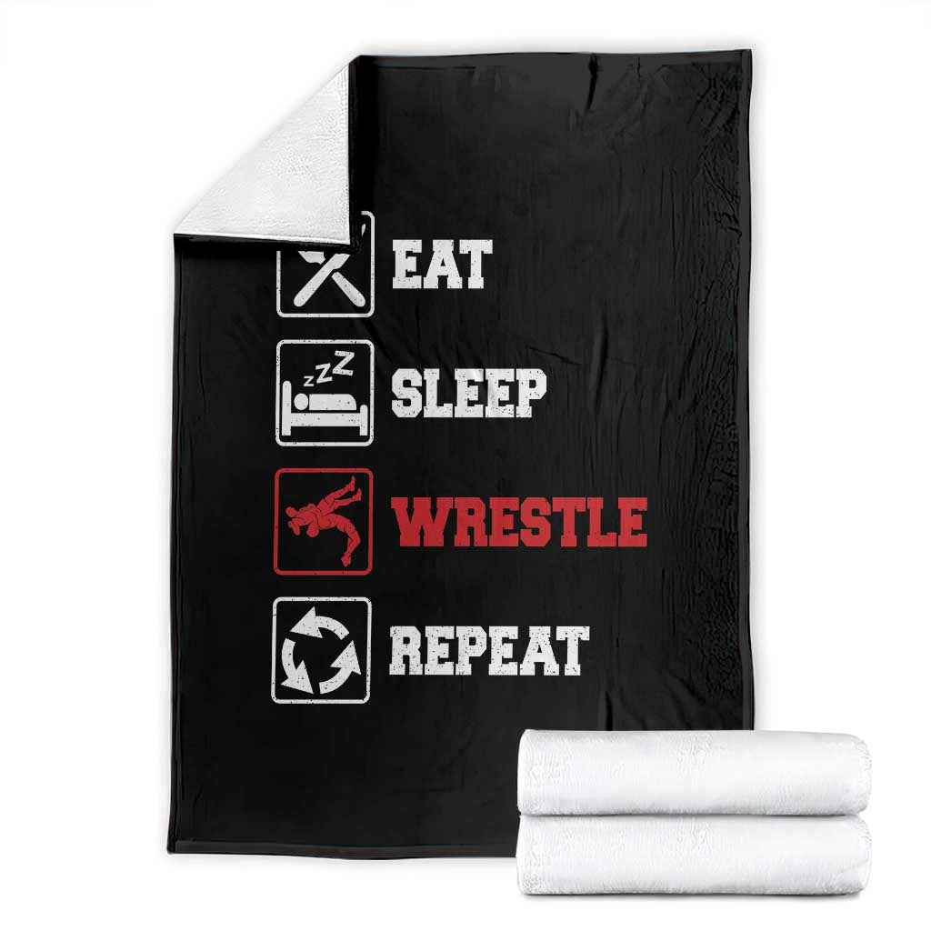 Eat Sleep Wrestle Repeat Throw Blanket Funny Wrestling Gym - Wonder Print Shop