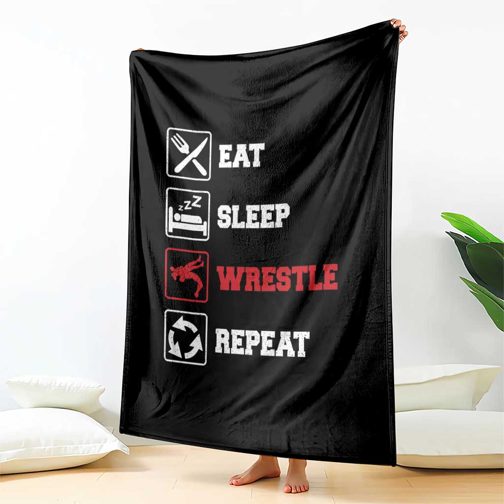 Eat Sleep Wrestle Repeat Throw Blanket Funny Wrestling Gym - Wonder Print Shop