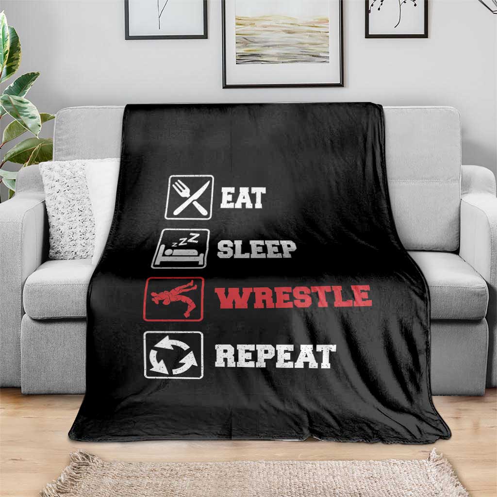 Eat Sleep Wrestle Repeat Throw Blanket Funny Wrestling Gym - Wonder Print Shop