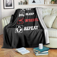 Eat Sleep Wrestle Repeat Throw Blanket Funny Wrestling Gym - Wonder Print Shop