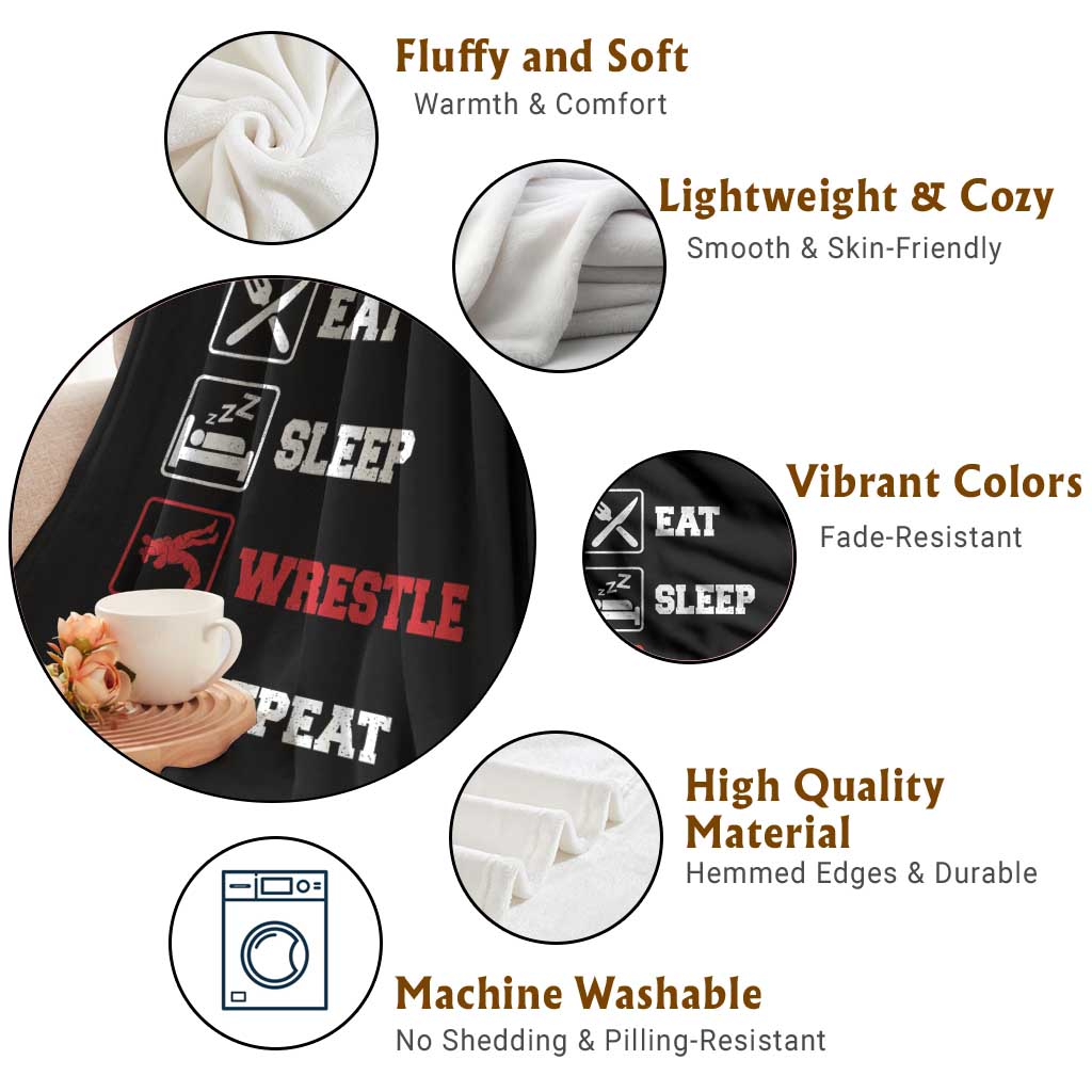 Eat Sleep Wrestle Repeat Throw Blanket Funny Wrestling Gym - Wonder Print Shop