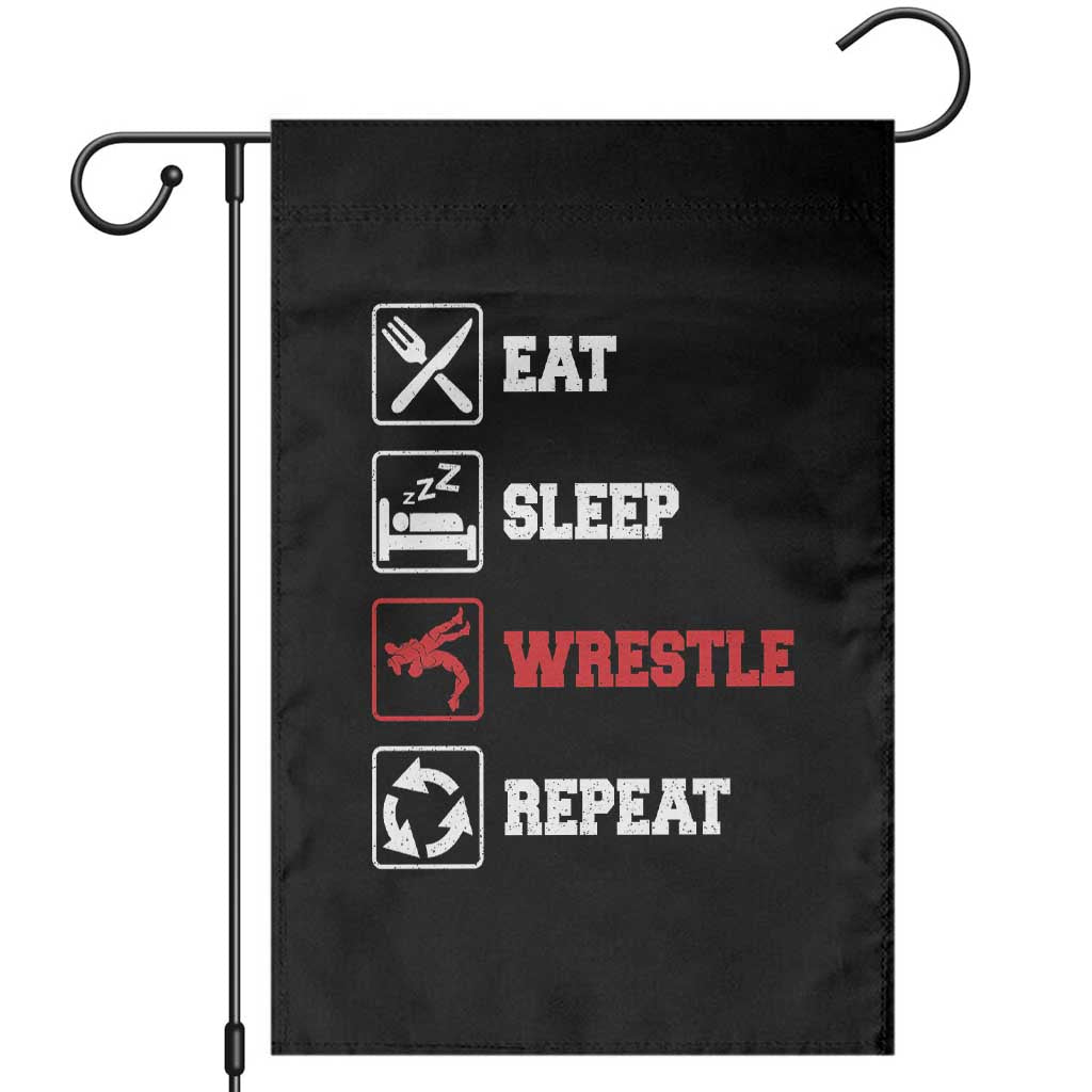 Eat Sleep Wrestle Repeat Garden Flag Funny Wrestling Gym - Wonder Print Shop