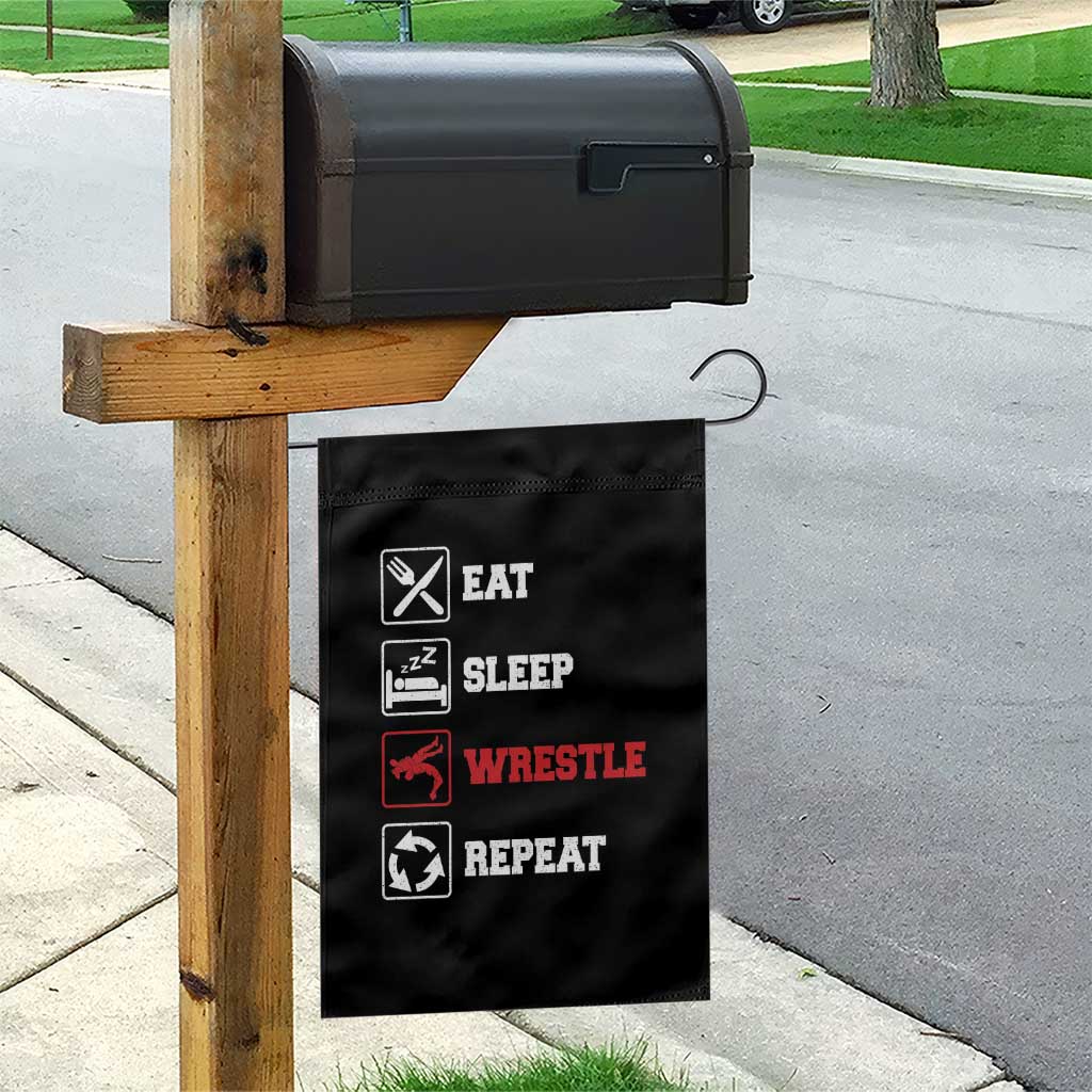 Eat Sleep Wrestle Repeat Garden Flag Funny Wrestling Gym - Wonder Print Shop