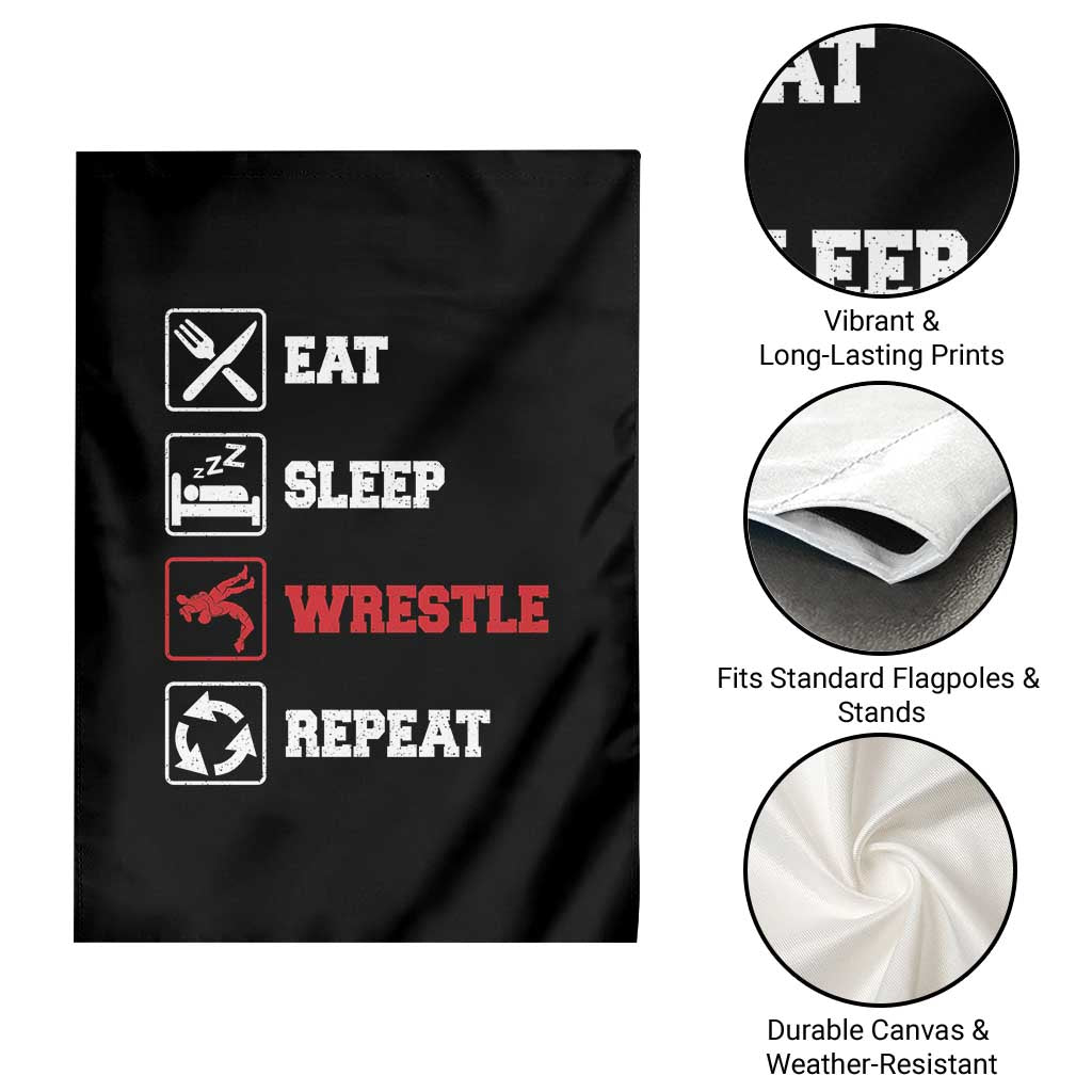 Eat Sleep Wrestle Repeat Garden Flag Funny Wrestling Gym - Wonder Print Shop