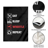 Eat Sleep Wrestle Repeat Garden Flag Funny Wrestling Gym - Wonder Print Shop