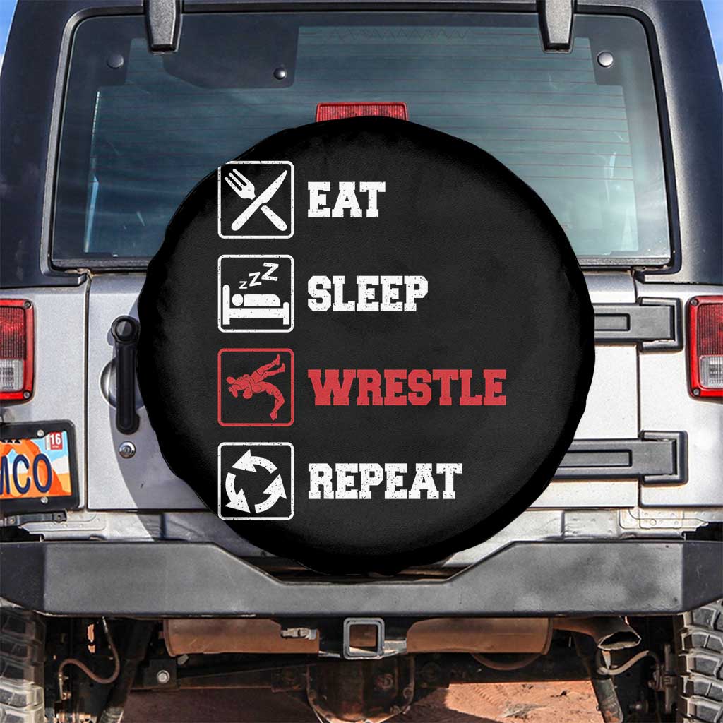 Eat Sleep Wrestle Repeat Spare Tire Cover Funny Wrestling Gym - Wonder Print Shop