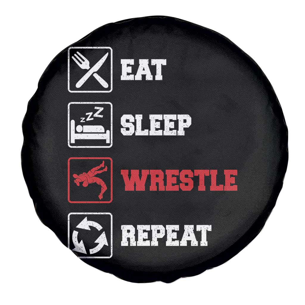 Eat Sleep Wrestle Repeat Spare Tire Cover Funny Wrestling Gym - Wonder Print Shop
