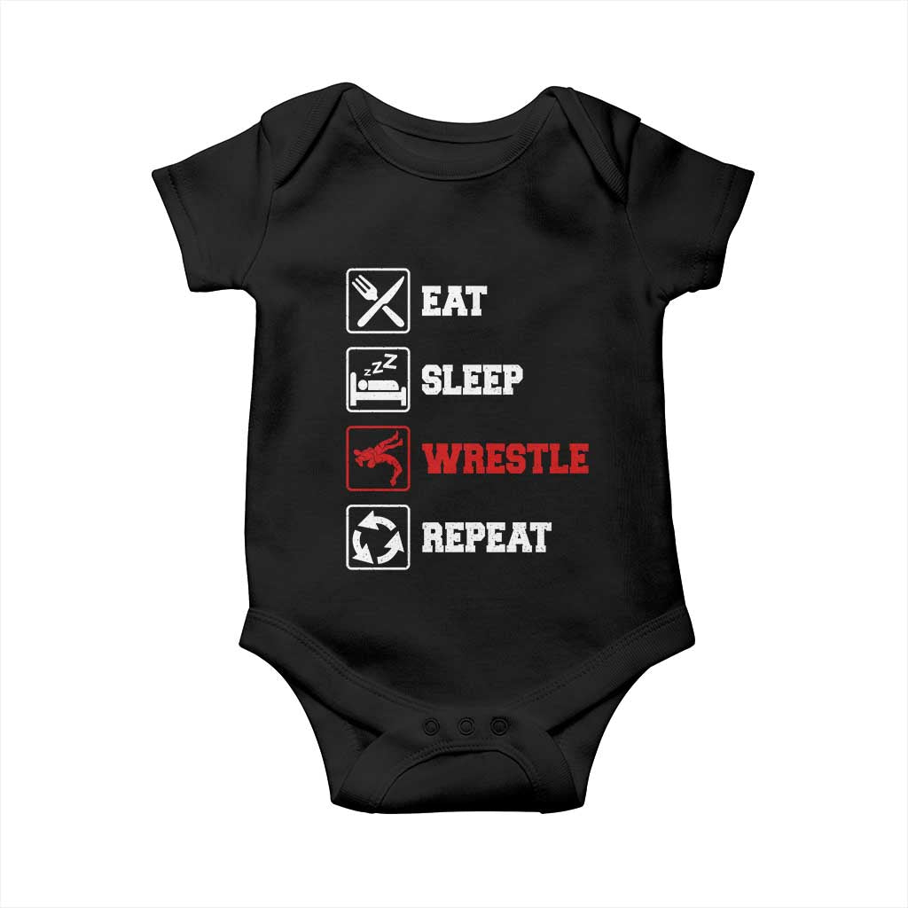 Eat Sleep Wrestle Repeat Baby Onesie Funny Wrestling Gym - Wonder Print Shop