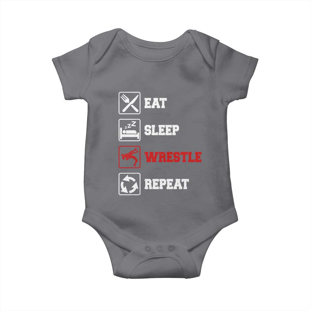 Eat Sleep Wrestle Repeat Baby Onesie Funny Wrestling Gym - Wonder Print Shop