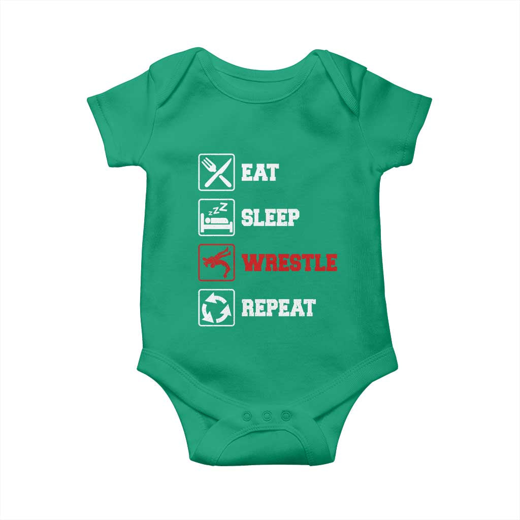 Eat Sleep Wrestle Repeat Baby Onesie Funny Wrestling Gym - Wonder Print Shop