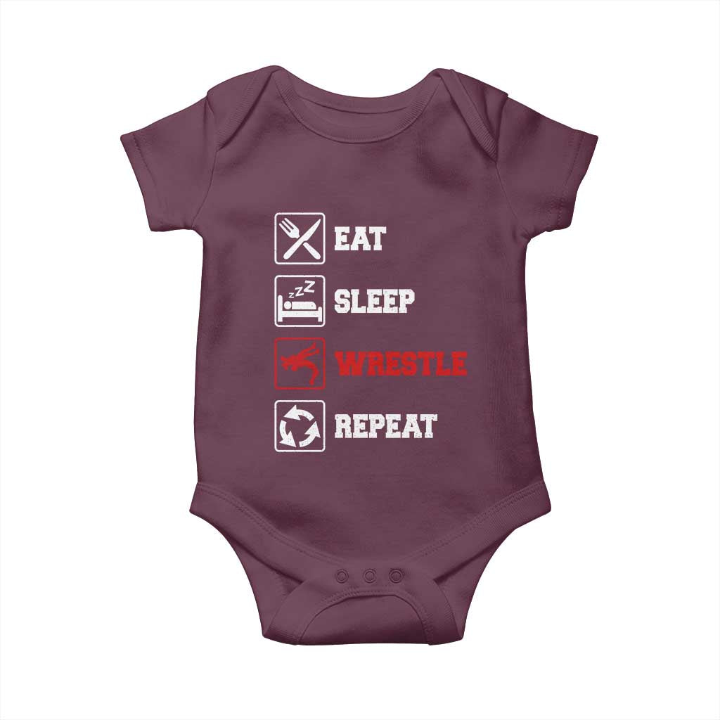 Eat Sleep Wrestle Repeat Baby Onesie Funny Wrestling Gym - Wonder Print Shop
