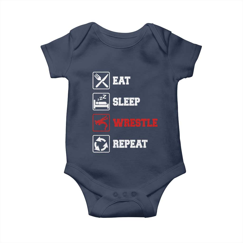Eat Sleep Wrestle Repeat Baby Onesie Funny Wrestling Gym - Wonder Print Shop