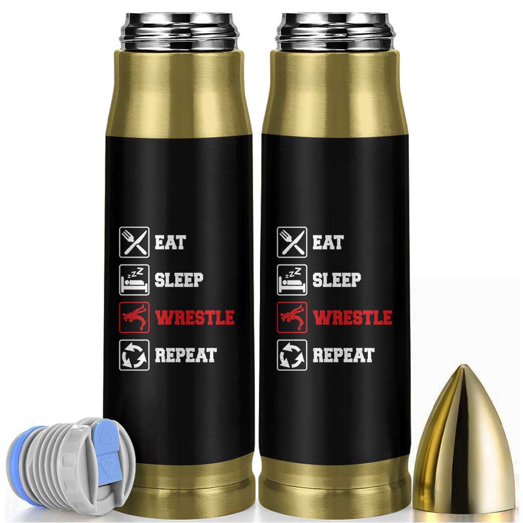 Eat Sleep Wrestle Repeat Bullet Tumbler Funny Wrestling Gym - Wonder Print Shop