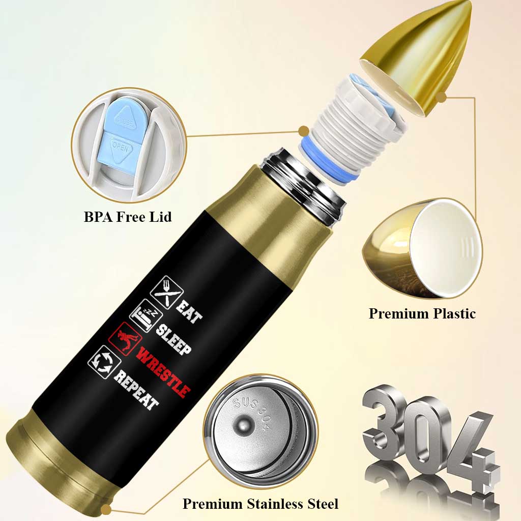 Eat Sleep Wrestle Repeat Bullet Tumbler Funny Wrestling Gym - Wonder Print Shop