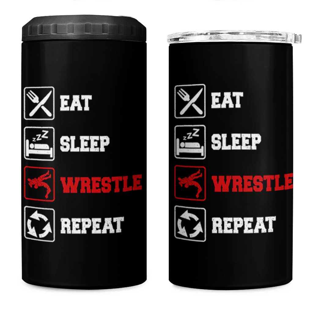 Eat Sleep Wrestle Repeat 4 in 1 Can Cooler Tumbler Funny Wrestling Gym - Wonder Print Shop