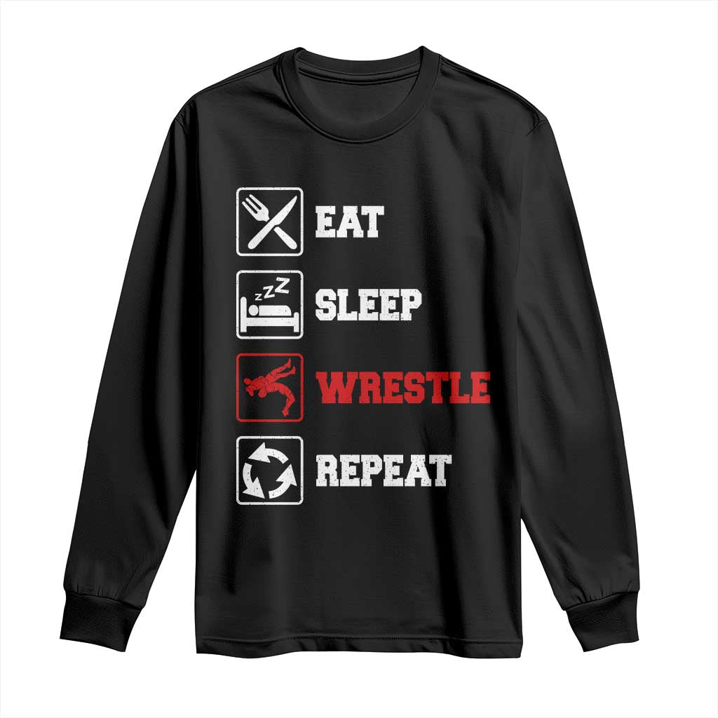 Eat Sleep Wrestle Repeat Long Sleeve Shirt Funny Wrestling Gym - Wonder Print Shop