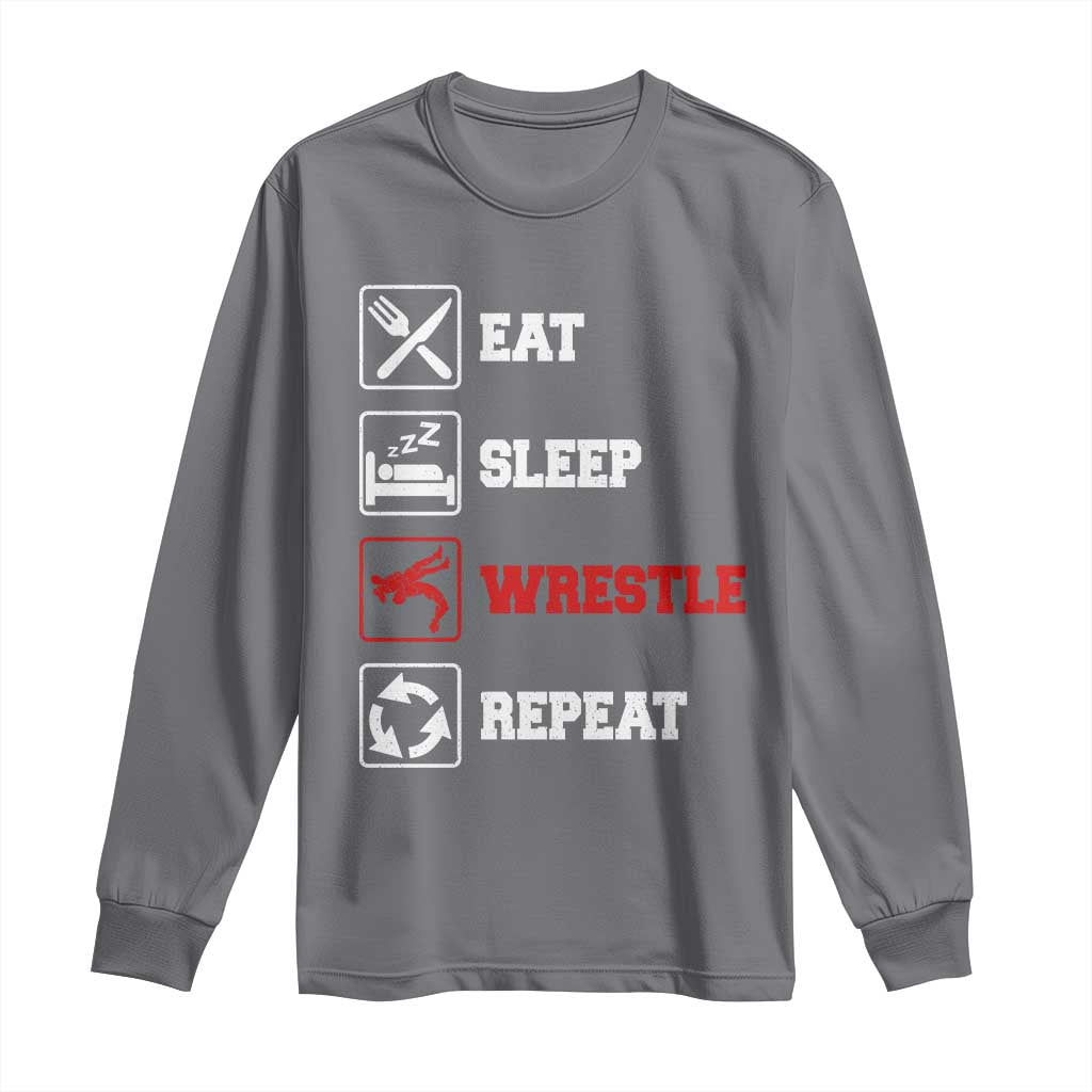 Eat Sleep Wrestle Repeat Long Sleeve Shirt Funny Wrestling Gym - Wonder Print Shop