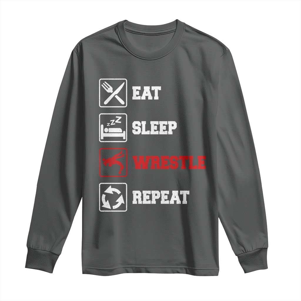 Eat Sleep Wrestle Repeat Long Sleeve Shirt Funny Wrestling Gym - Wonder Print Shop
