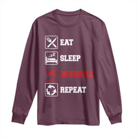 Eat Sleep Wrestle Repeat Long Sleeve Shirt Funny Wrestling Gym - Wonder Print Shop