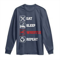 Eat Sleep Wrestle Repeat Long Sleeve Shirt Funny Wrestling Gym - Wonder Print Shop